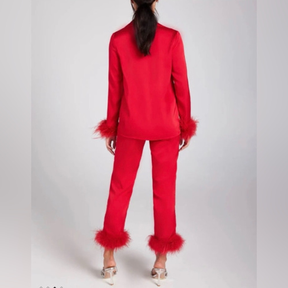 NADINE MERABI DARCIE Luxury Red Feathered Pijamas Set - Picture 7 of 12